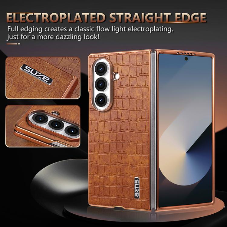 For Samsung Galaxy Z Fold7 5G AZNS Electroplated Frame Crocodile Texture Full Coverage Phone Case
