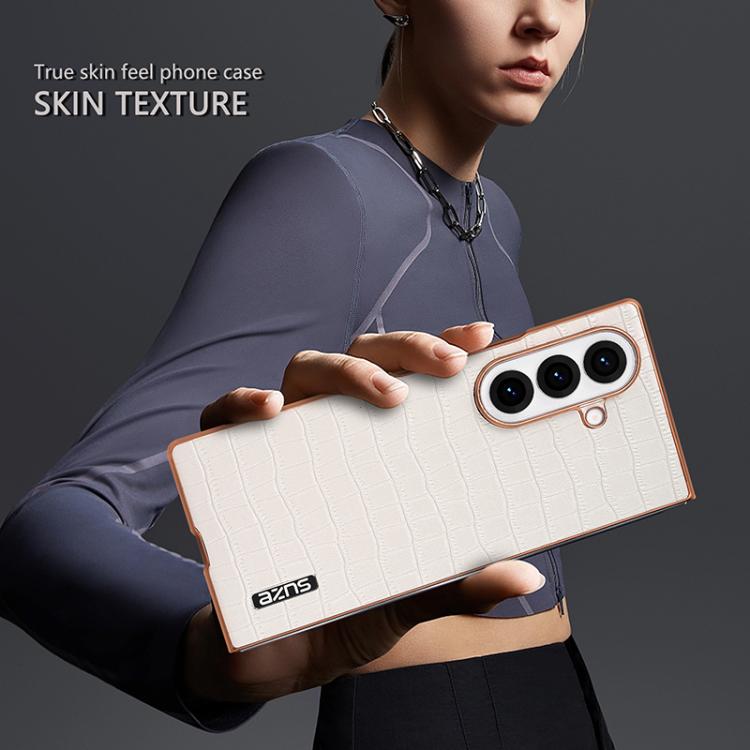 For Samsung Galaxy Z Fold7 5G AZNS Electroplated Frame Crocodile Texture Full Coverage Phone Case