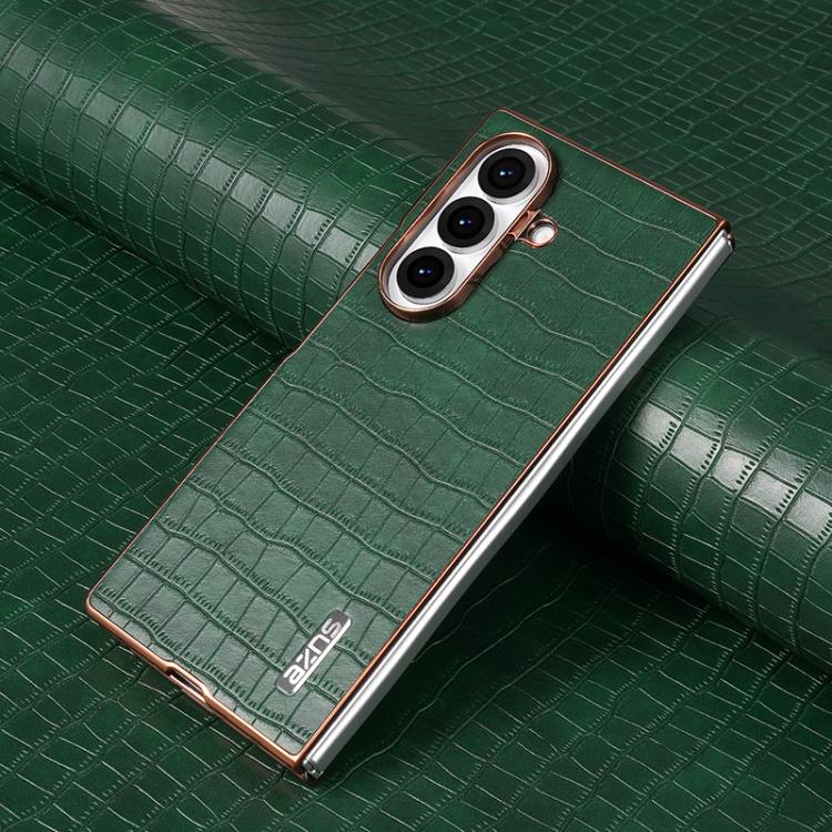 For Samsung Galaxy Z Fold7 5G AZNS Electroplated Frame Crocodile Texture Full Coverage Phone Case