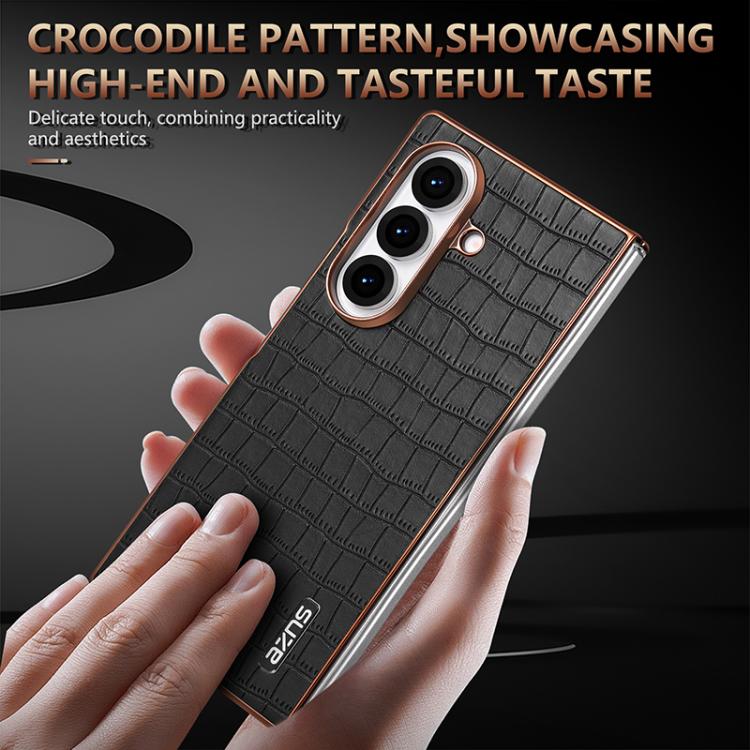 For Samsung Galaxy Z Fold7 5G AZNS Electroplated Frame Crocodile Texture Full Coverage Phone Case