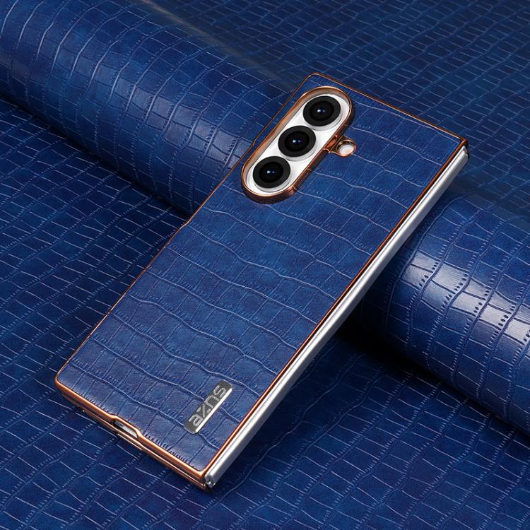 For Samsung Galaxy Z Fold7 5G AZNS Electroplated Frame Crocodile Texture Full Coverage Phone Case