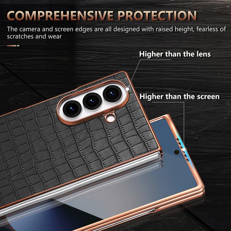 For Samsung Galaxy Z Fold7 5G AZNS Electroplated Frame Crocodile Texture Full Coverage Phone Case
