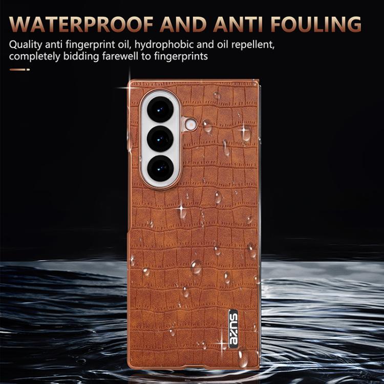 For Samsung Galaxy Z Fold7 5G AZNS Electroplated Frame Crocodile Texture Full Coverage Phone Case
