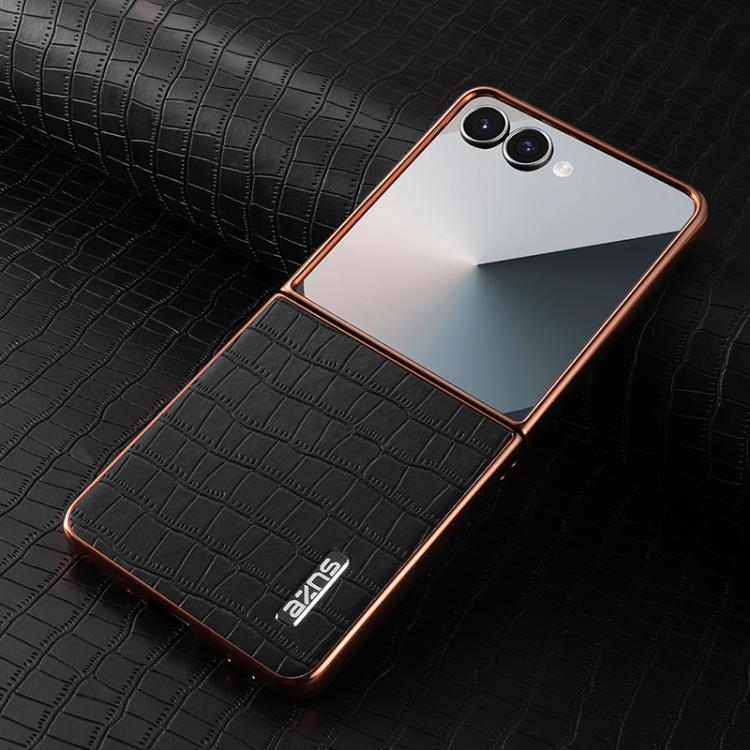 For Samsung Galaxy Z Flip7 5G AZNS Electroplated Frame Crocodile Texture Full Coverage Phone Case