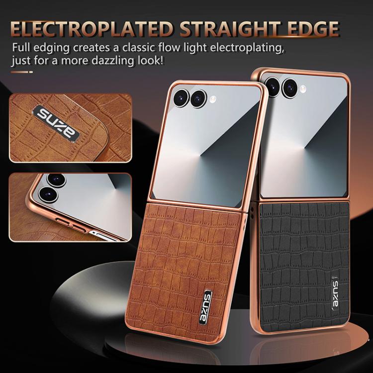 For Samsung Galaxy Z Flip7 5G AZNS Electroplated Frame Crocodile Texture Full Coverage Phone Case