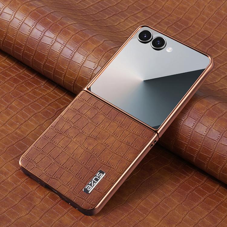 For Samsung Galaxy Z Flip7 5G AZNS Electroplated Frame Crocodile Texture Full Coverage Phone Case