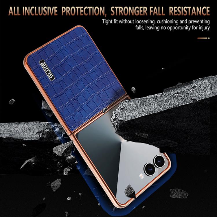 For Samsung Galaxy Z Flip7 5G AZNS Electroplated Frame Crocodile Texture Full Coverage Phone Case