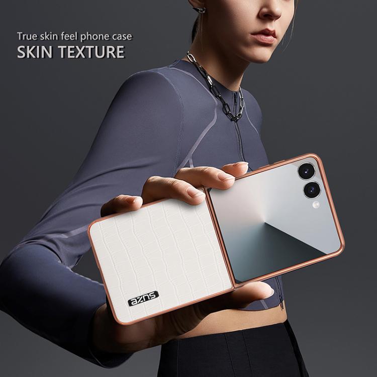For Samsung Galaxy Z Flip7 5G AZNS Electroplated Frame Crocodile Texture Full Coverage Phone Case