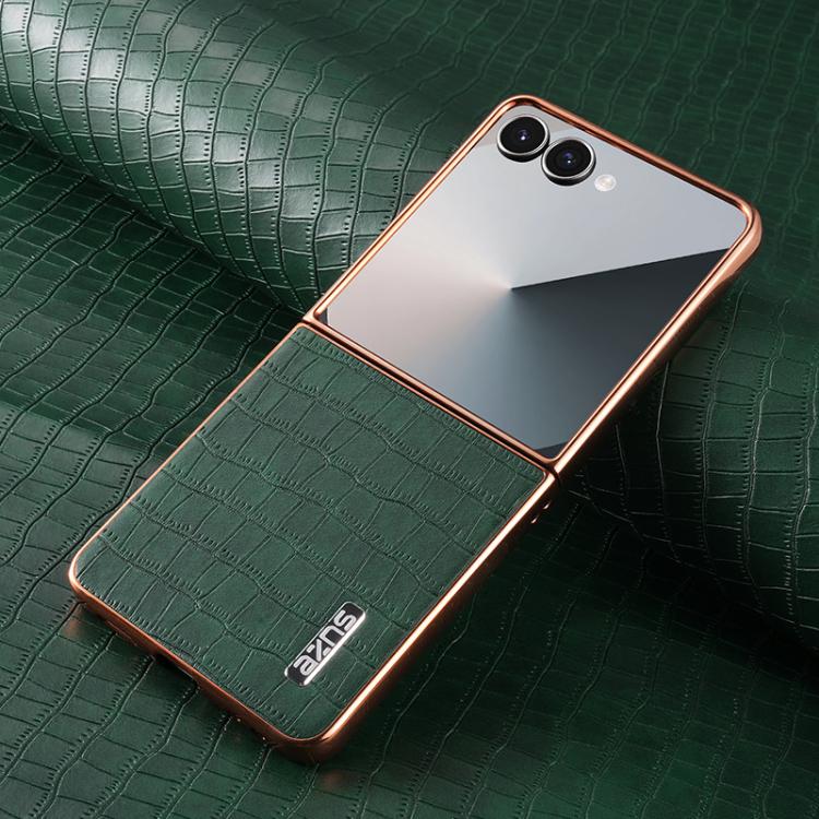 For Samsung Galaxy Z Flip7 5G AZNS Electroplated Frame Crocodile Texture Full Coverage Phone Case
