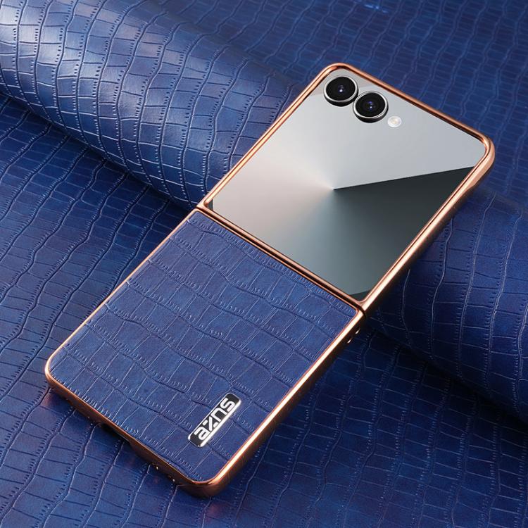 For Samsung Galaxy Z Flip7 5G AZNS Electroplated Frame Crocodile Texture Full Coverage Phone Case