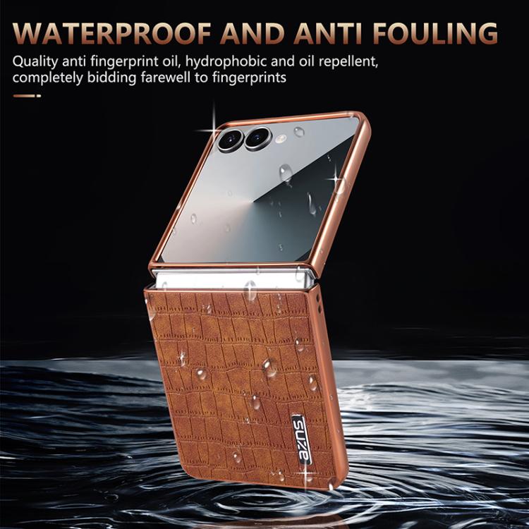 For Samsung Galaxy Z Flip7 5G AZNS Electroplated Frame Crocodile Texture Full Coverage Phone Case