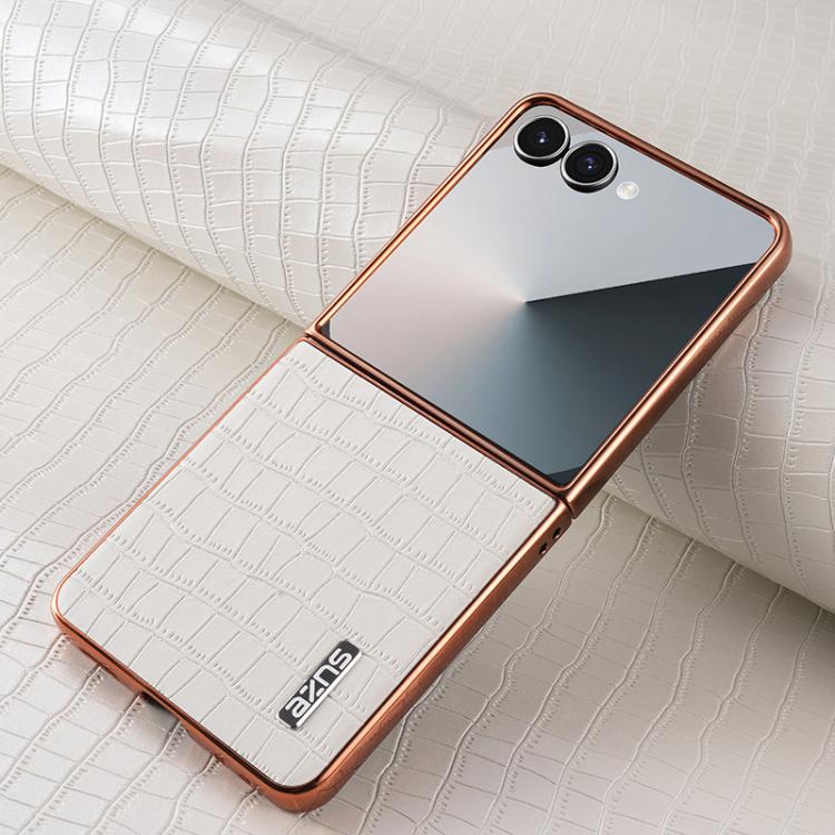 For Samsung Galaxy Z Flip7 5G AZNS Electroplated Frame Crocodile Texture Full Coverage Phone Case
