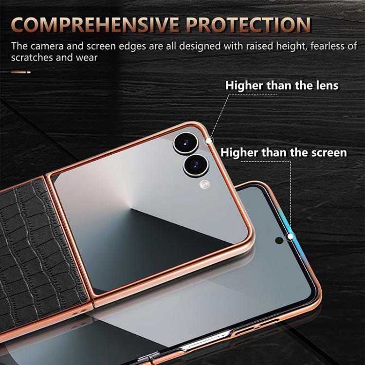 For Samsung Galaxy Z Flip7 5G AZNS Electroplated Frame Crocodile Texture Full Coverage Phone Case
