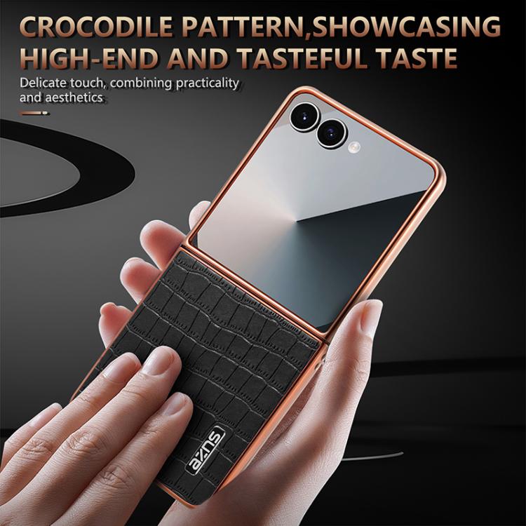 For Samsung Galaxy Z Flip7 5G AZNS Electroplated Frame Crocodile Texture Full Coverage Phone Case