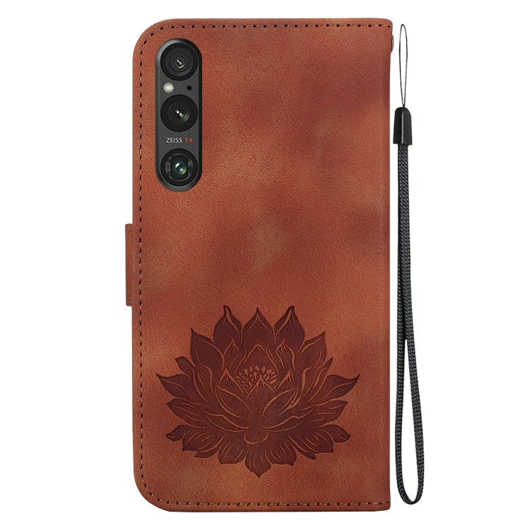 For Sony Xperia 1 V Lotus Embossed Leather Phone Case