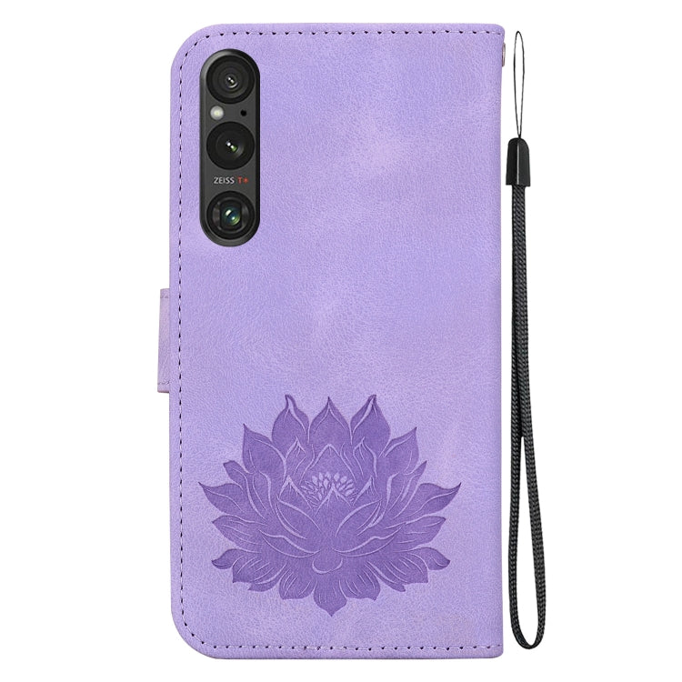 For Sony Xperia 1 V Lotus Embossed Leather Phone Case