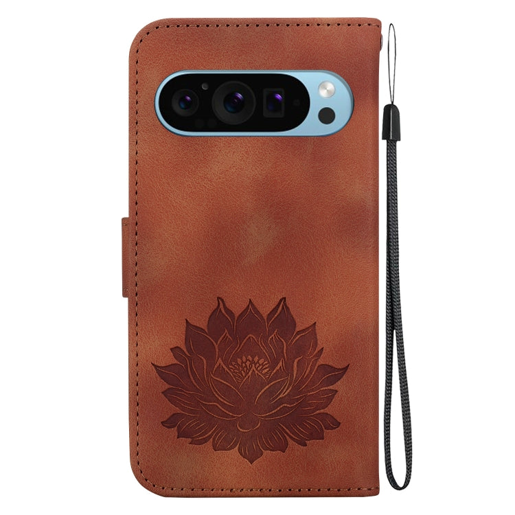 For Google Pixel 9 Lotus Embossed Leather Phone Case