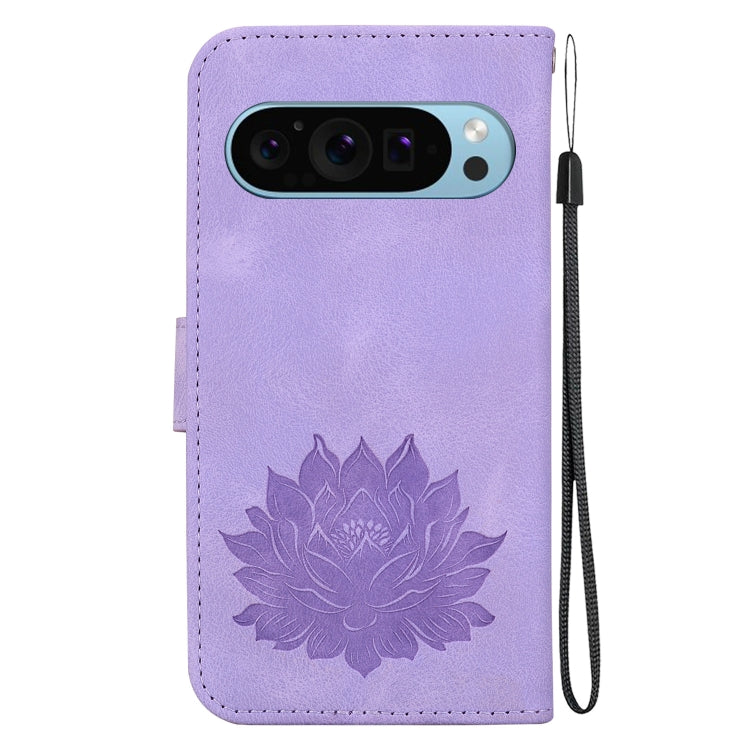 For Google Pixel 9 Lotus Embossed Leather Phone Case