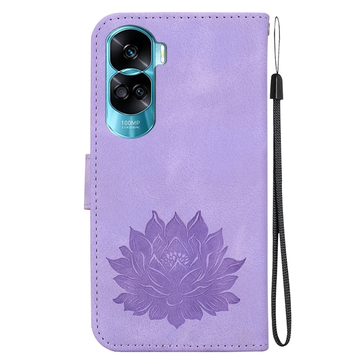 For Honor 90 Lite Lotus Embossed Leather Phone Case