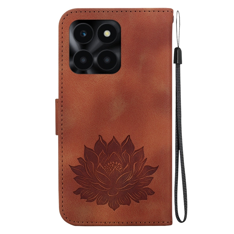 For Honor X6a Lotus Embossed Leather Phone Case