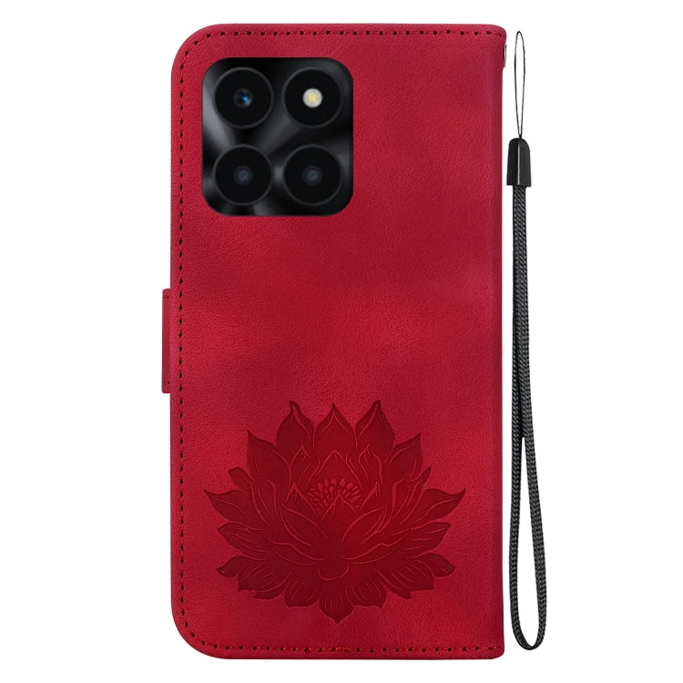 For Honor X6a Lotus Embossed Leather Phone Case