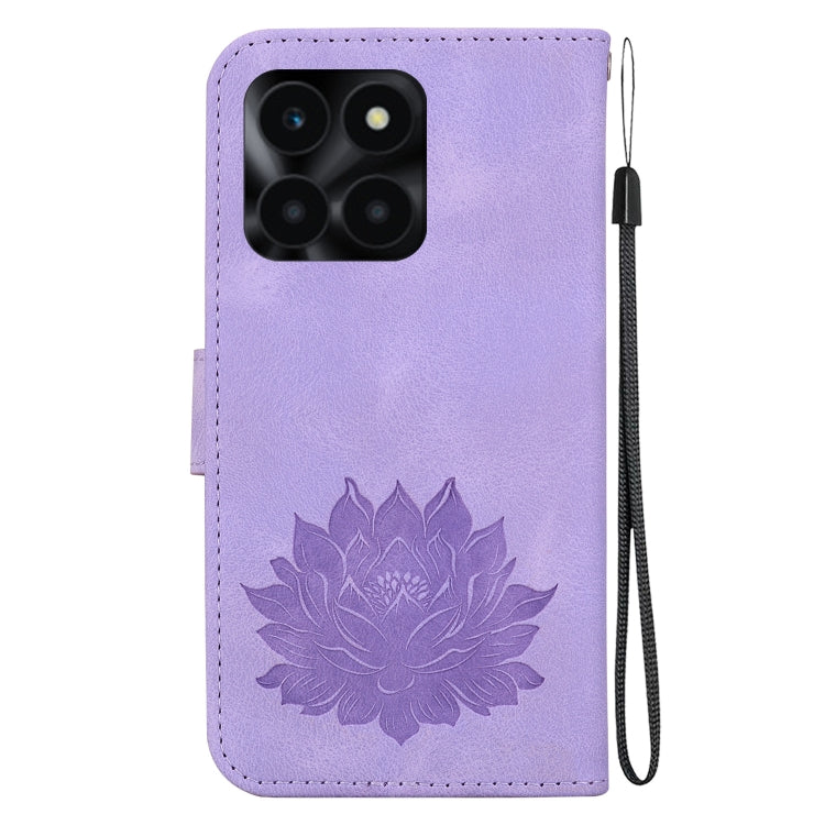 For Honor X6a Lotus Embossed Leather Phone Case