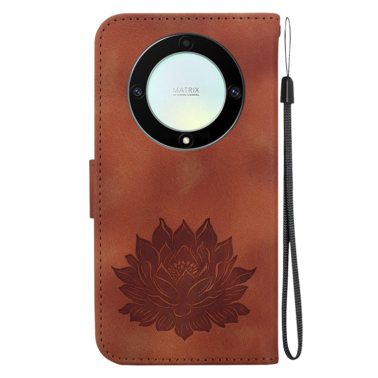 For Honor X9a Lotus Embossed Leather Phone Case