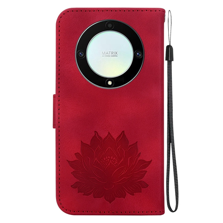 For Honor X9a Lotus Embossed Leather Phone Case