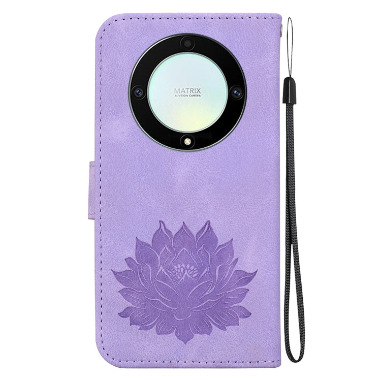 For Honor X9a Lotus Embossed Leather Phone Case