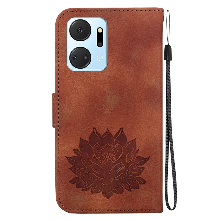For Honor X7a Lotus Embossed Leather Phone Case