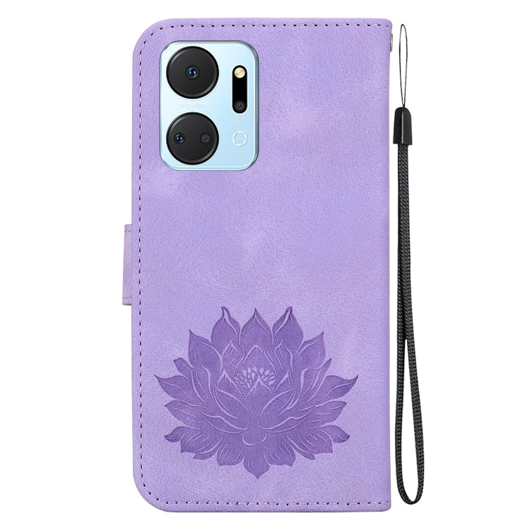For Honor X7a Lotus Embossed Leather Phone Case