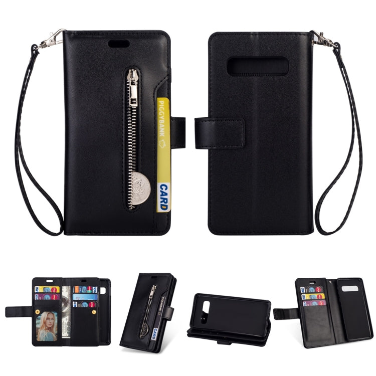 For Samsung Galaxy S10 Multifunctional Zipper Horizontal Flip Leather Case with Holder & Wallet & 9 Card Slots & Lanyard