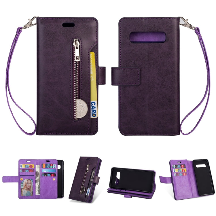 For Samsung Galaxy S10 Multifunctional Zipper Horizontal Flip Leather Case with Holder & Wallet & 9 Card Slots & Lanyard