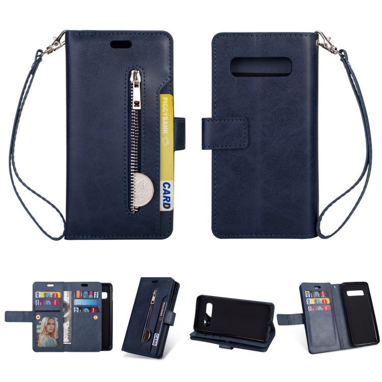 For Samsung Galaxy S10 Multifunctional Zipper Horizontal Flip Leather Case with Holder & Wallet & 9 Card Slots & Lanyard