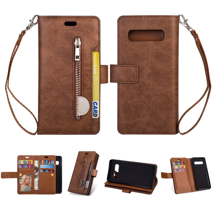 Samsung Galaxy S10+ Multifunctional Zipper Horizontal Flip Leather Case with Holder & Wallet & 9 Card Slots & Lanyard