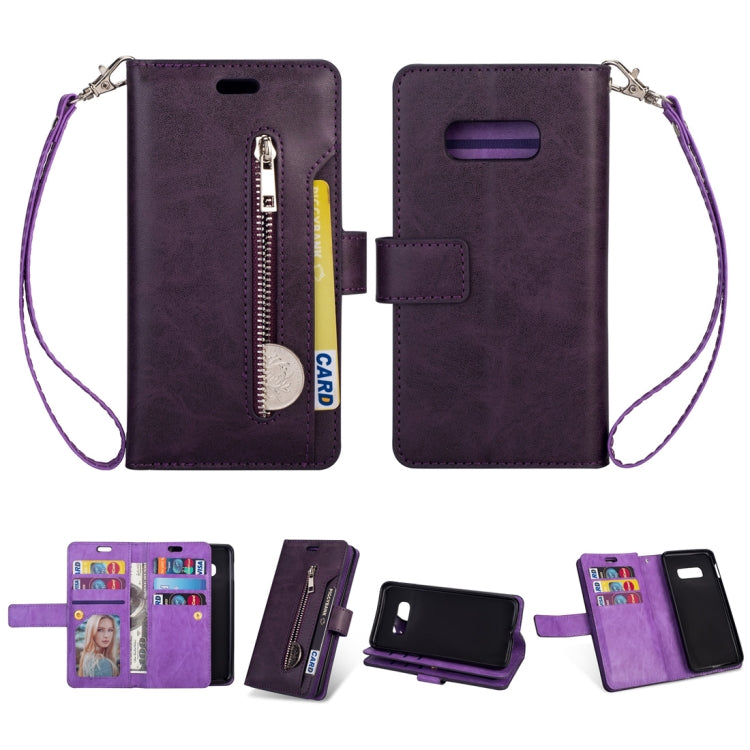 For Samsung Galaxy S10e Multifunctional Zipper Horizontal Flip Leather Case with Holder & Wallet & 9 Card Slots & Lanyard
