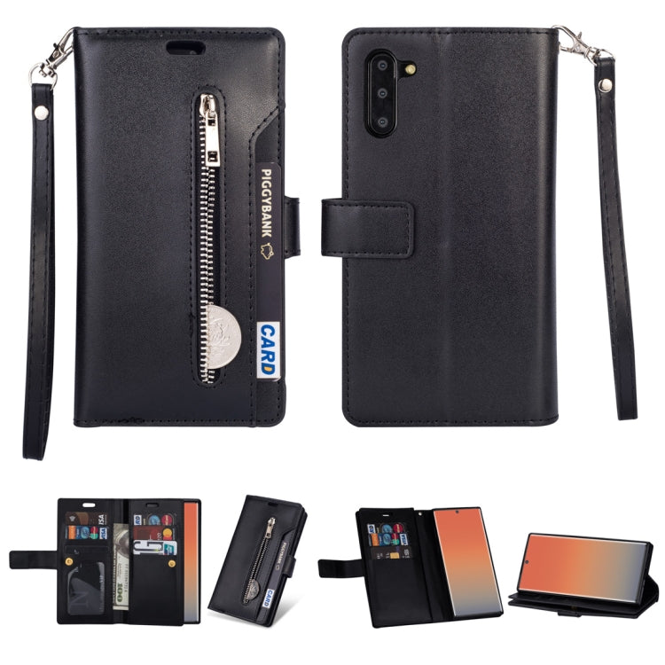 For Samsung Galaxy Note10 Multifunctional Zipper Horizontal Flip Leather Case with Holder & Wallet & 9 Card Slots & Lanyard
