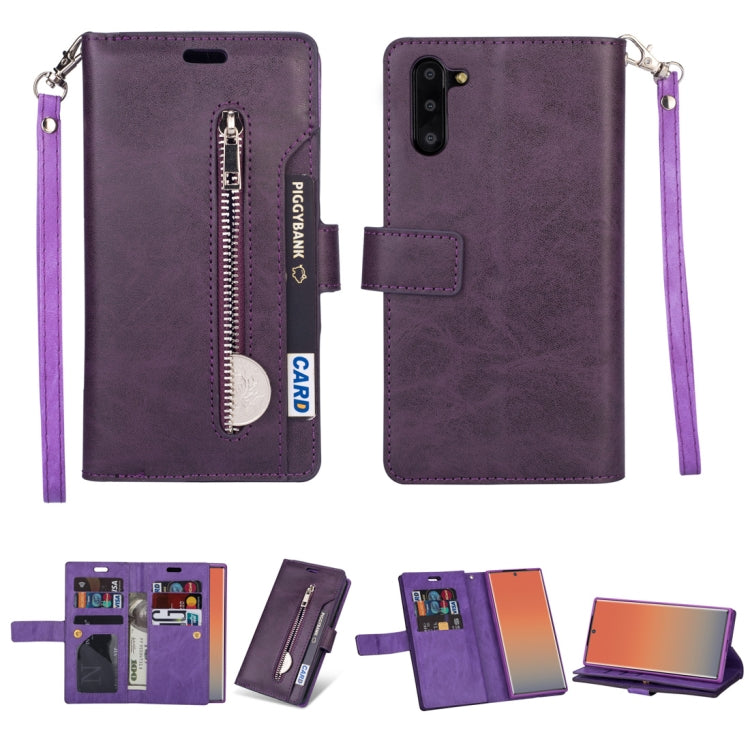 For Samsung Galaxy Note10 Multifunctional Zipper Horizontal Flip Leather Case with Holder & Wallet & 9 Card Slots & Lanyard