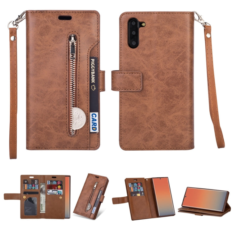 For Samsung Galaxy Note10 Multifunctional Zipper Horizontal Flip Leather Case with Holder & Wallet & 9 Card Slots & Lanyard