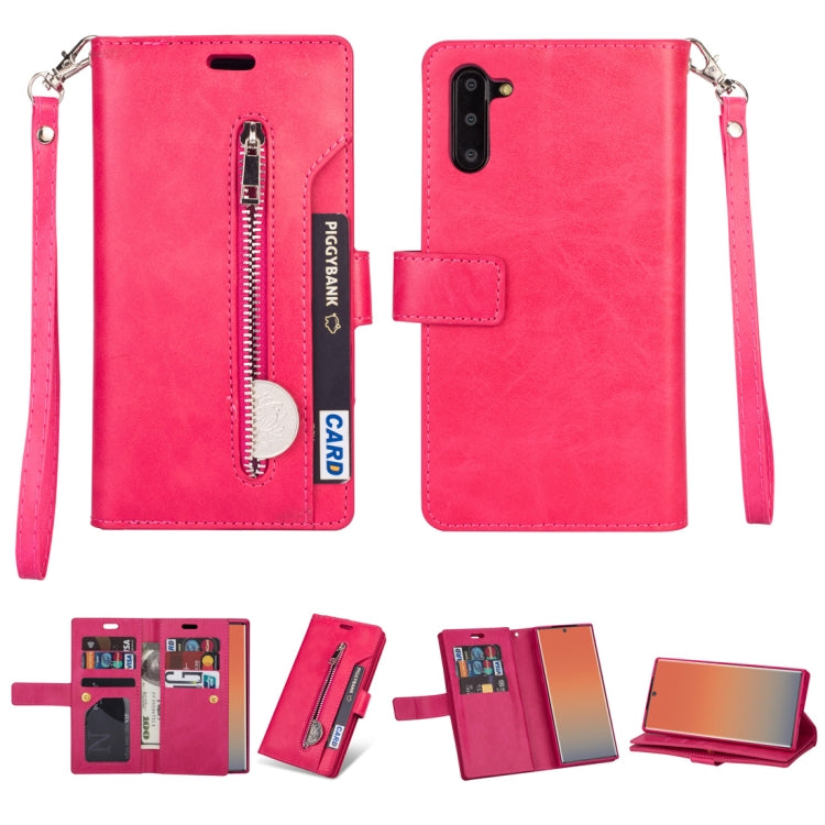 For Samsung Galaxy Note10 Multifunctional Zipper Horizontal Flip Leather Case with Holder & Wallet & 9 Card Slots & Lanyard