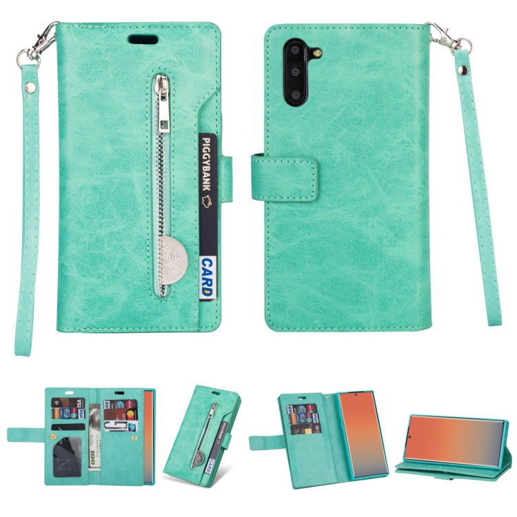 For Samsung Galaxy Note10 Multifunctional Zipper Horizontal Flip Leather Case with Holder & Wallet & 9 Card Slots & Lanyard