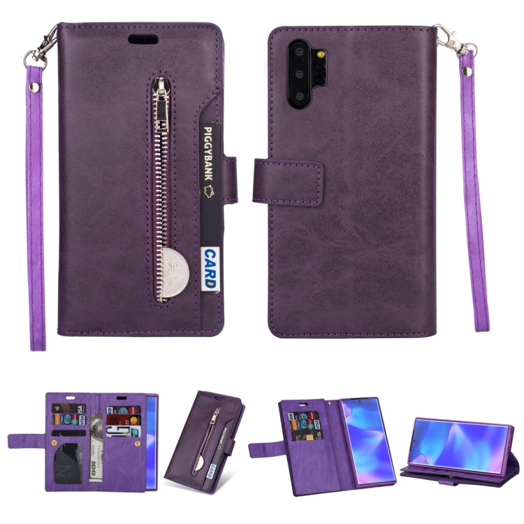 For Samsung Galaxy Note10+ Multifunctional Zipper Horizontal Flip Leather Case with Holder & Wallet & 9 Card Slots & Lanyard