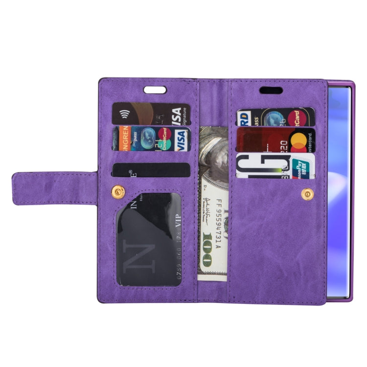 For Samsung Galaxy Note10+ Multifunctional Zipper Horizontal Flip Leather Case with Holder & Wallet & 9 Card Slots & Lanyard