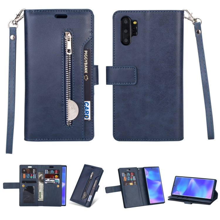 For Samsung Galaxy Note10+ Multifunctional Zipper Horizontal Flip Leather Case with Holder & Wallet & 9 Card Slots & Lanyard