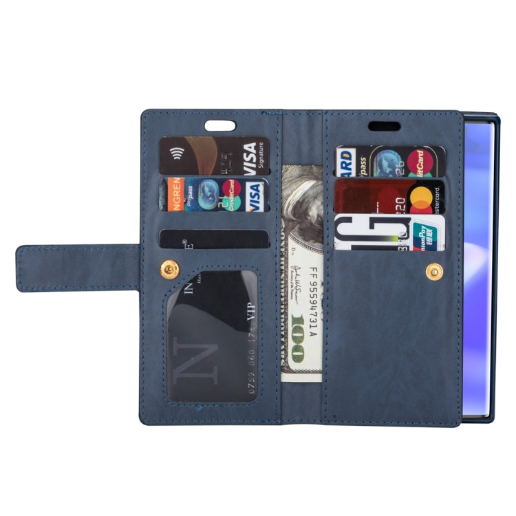 For Samsung Galaxy Note10+ Multifunctional Zipper Horizontal Flip Leather Case with Holder & Wallet & 9 Card Slots & Lanyard