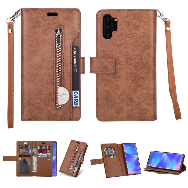 For Samsung Galaxy Note10+ Multifunctional Zipper Horizontal Flip Leather Case with Holder & Wallet & 9 Card Slots & Lanyard