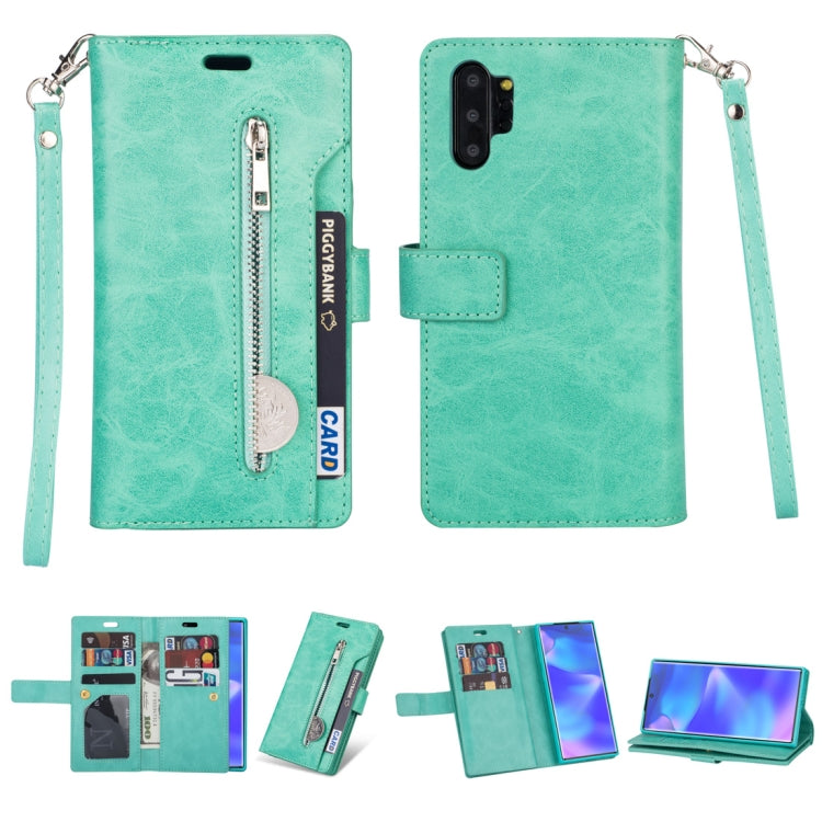 For Samsung Galaxy Note10+ Multifunctional Zipper Horizontal Flip Leather Case with Holder & Wallet & 9 Card Slots & Lanyard