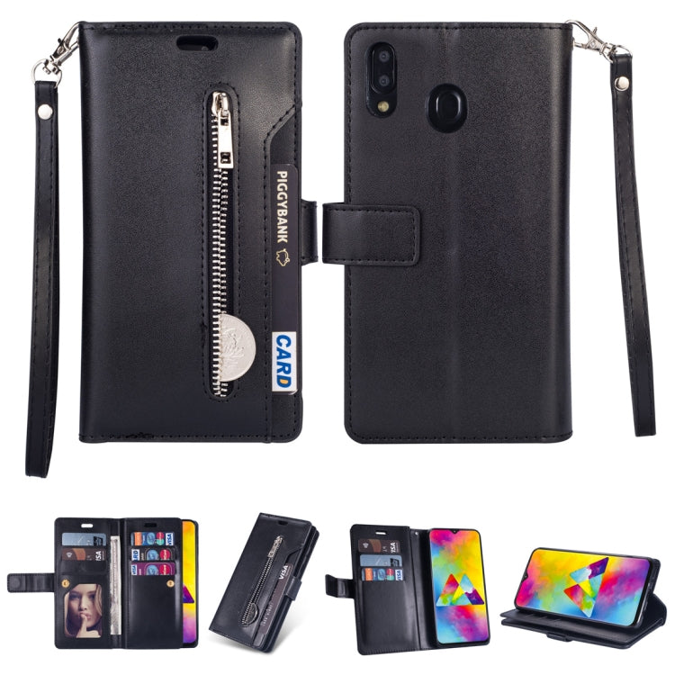 For Samsung Galaxy A20s Multifunctional Zipper Horizontal Flip Leather Case with Holder & Wallet & 9 Card Slots & Lanyard