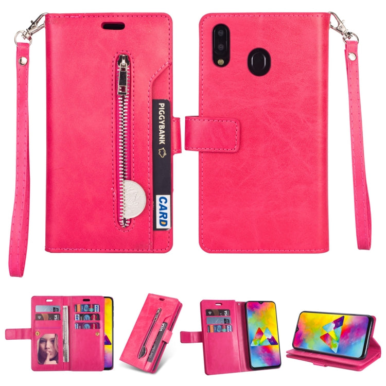 For Samsung Galaxy A20s Multifunctional Zipper Horizontal Flip Leather Case with Holder & Wallet & 9 Card Slots & Lanyard