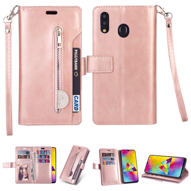 For Samsung Galaxy A20s Multifunctional Zipper Horizontal Flip Leather Case with Holder & Wallet & 9 Card Slots & Lanyard